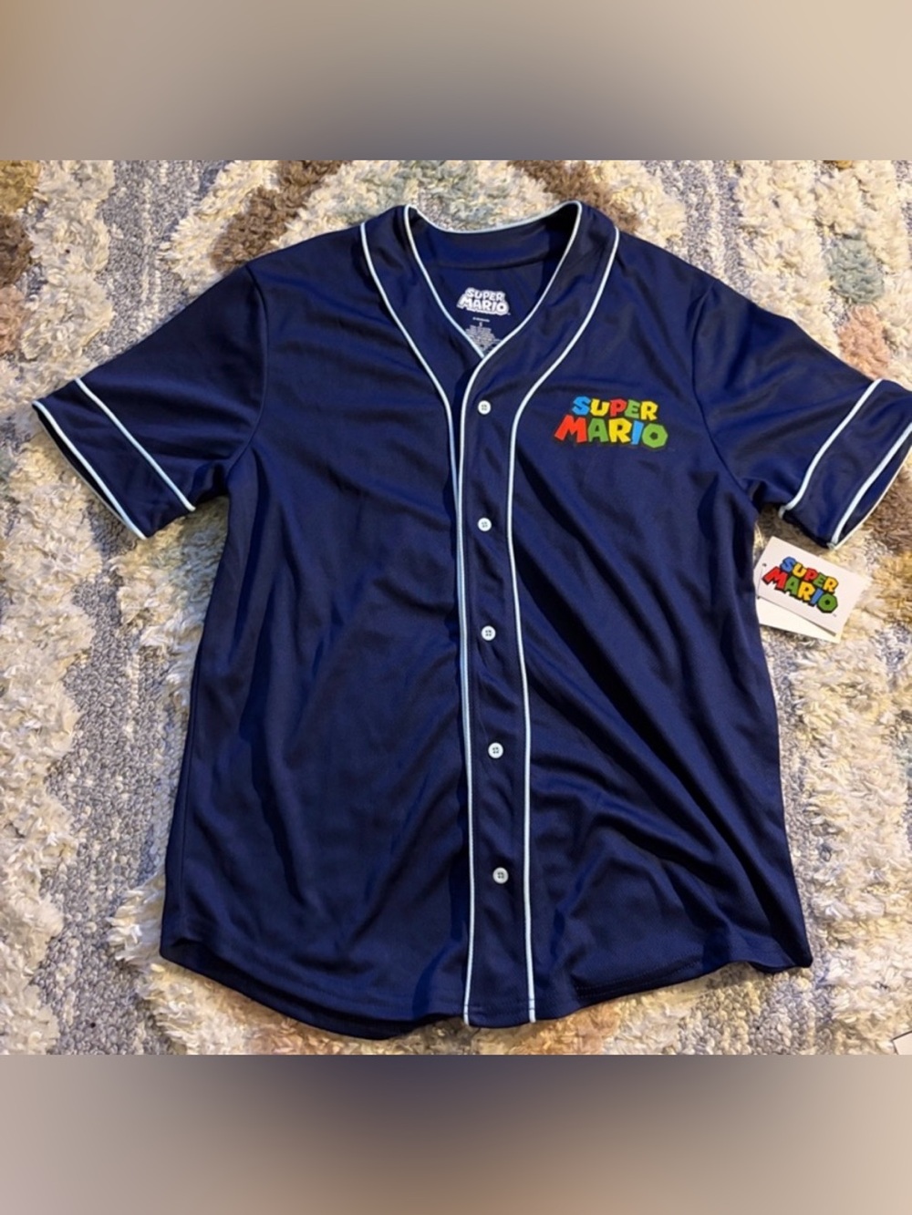 Nintendo Navy Super Mario Button-Front Baseball Shirt